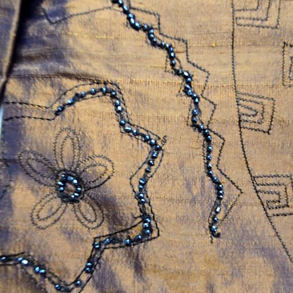 Vintage Bleu Bayou Silk Shirt Embroidered Small Brown Beaded Blouse 90s - Picture 6 of 14